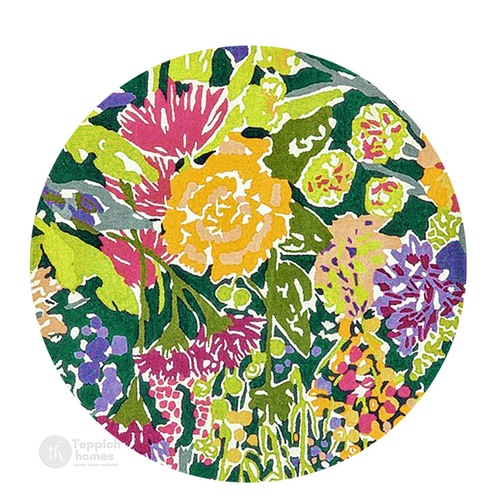 Image of Hand Tufted, Round Carpet,  5x5, 6x6, 7x7, 8x8 Sizes, Multicolor Floral Design, Dining Room, Kitchen, Bedroom, Living Room