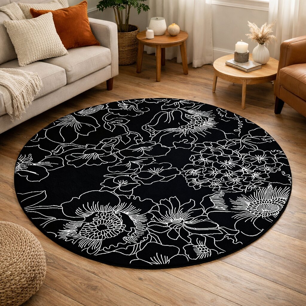 Black Round Rug 10x10 11x11 12x12 13x13 Hand Tufted Modern Design Carpet Designer Rug Living Room