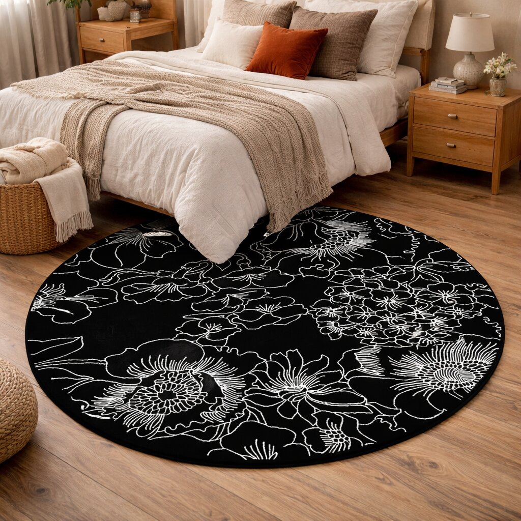 Black Round Rug 10x10 11x11 12x12 13x13 Hand Tufted Modern Design Carpet Designer Rug Living Room