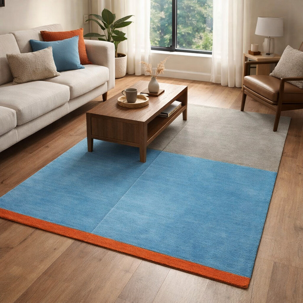 Hand Tufted Wool Area Rug 5x7 5x8 6x8 6x9 Blue Area Rug Living Room