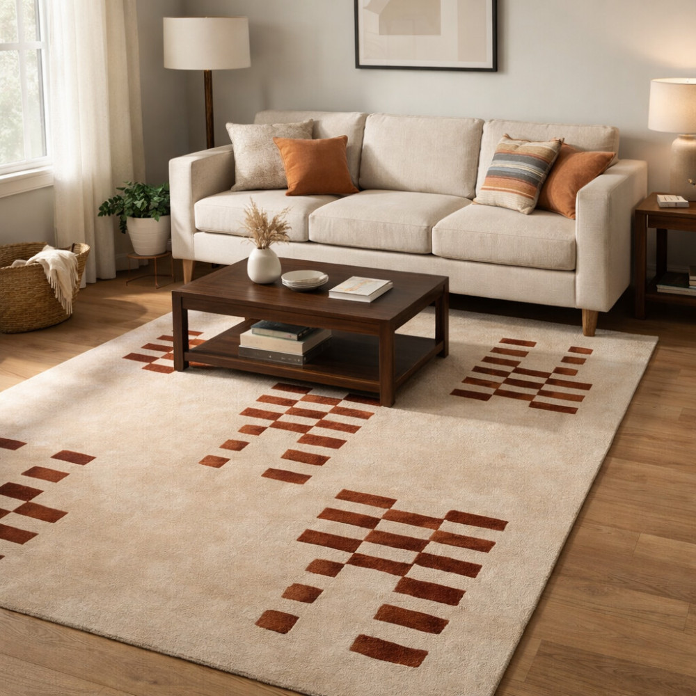 Image of Beige Wool Area Rugs for Living Room, Hallway, Hand Tufted, 5x8, 6x9, 6x10, 8x10, 8x11, Contemporary Teppich for Bedroom