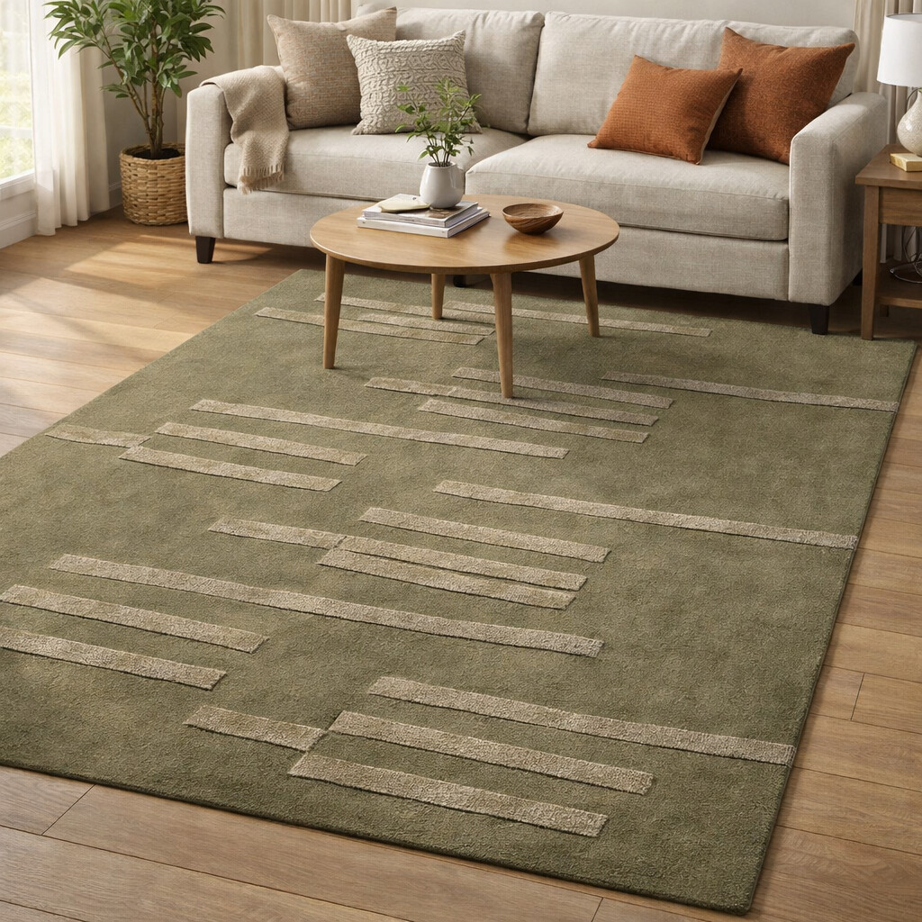 Hand Tufted Geometric Design Area Rug in Sage Green 6x9 8x10 9x13 and 11x11 Bedroom and Living Room Dcor