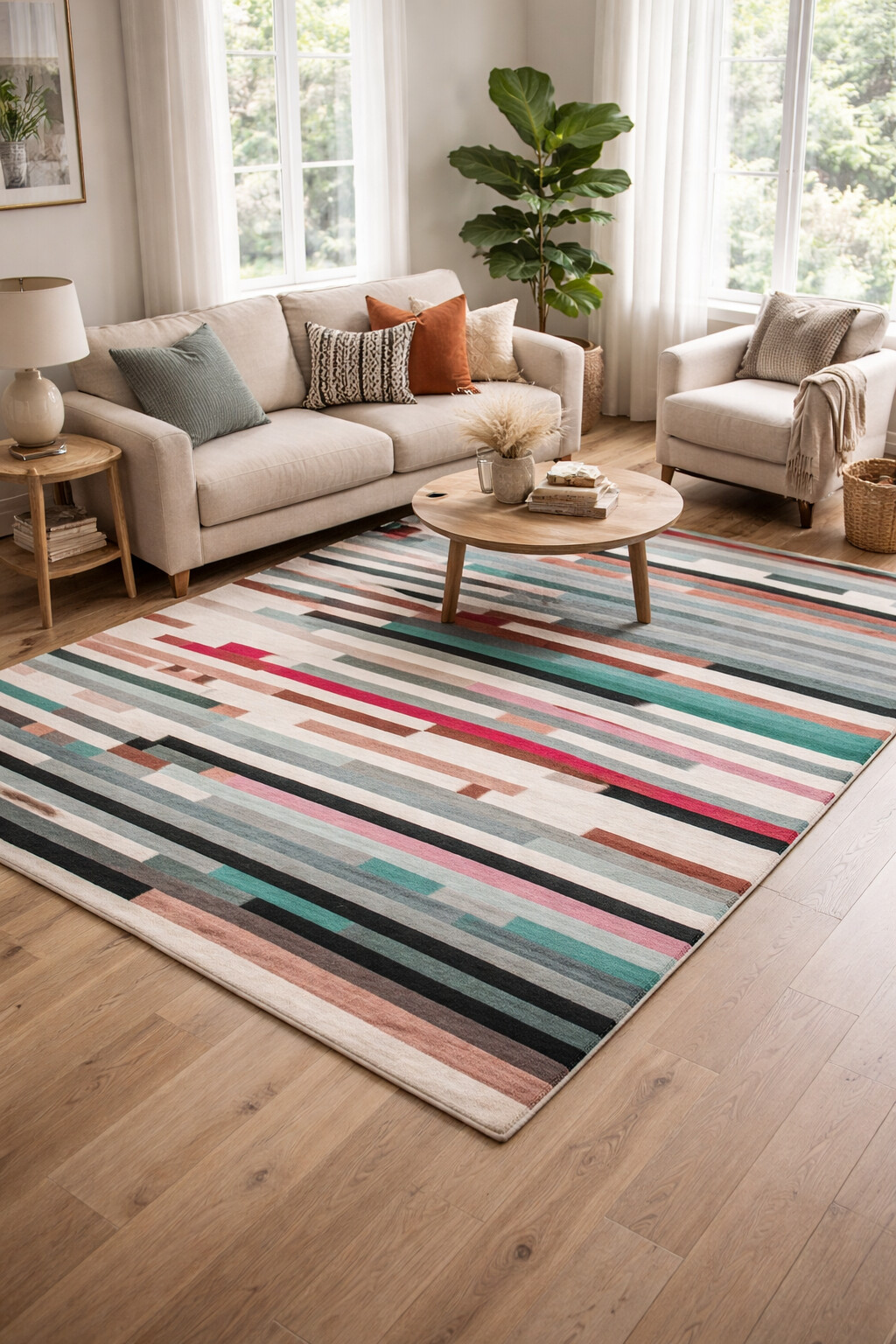 Hand Tufted Living Room Striped Rug 8x10 8x11 9x10 9x12 Wool Area Rug