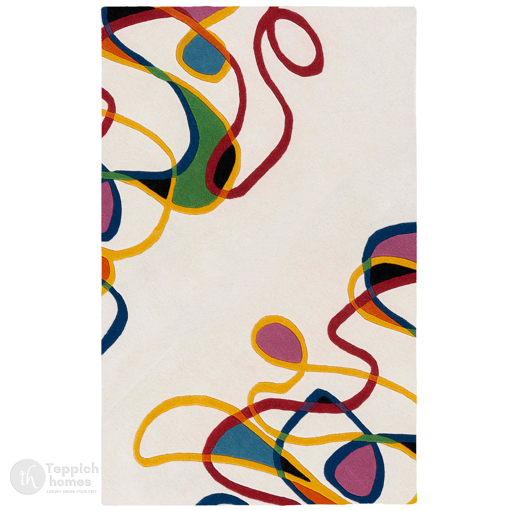 White Base Colorful Lining Rug for Bedroom and Living Space