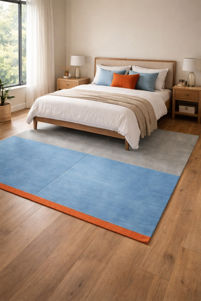 Image of Hand Tufted, Wool Area Rug, 5x7, 5x8, 6x8, 6x9, Blue Area Rug, Living Room