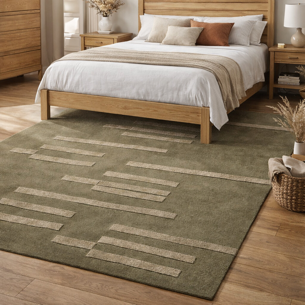 Hand Tufted Geometric Design Area Rug in Sage Green 6x9 8x10 9x13 and 11x11 Bedroom and Living Room Dcor