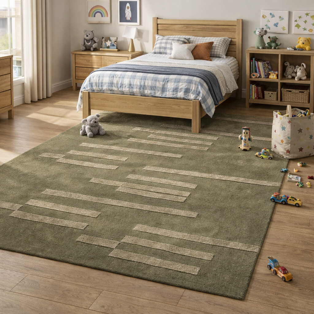 Hand Tufted Geometric Design Area Rug in Sage Green 6x9 8x10 9x13 and 11x11 Bedroom and Living Room Dcor