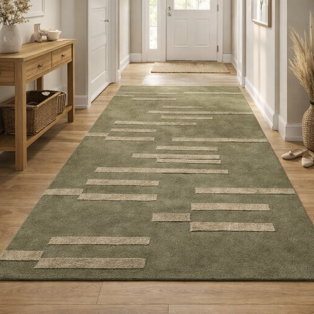 Hand Tufted Geometric Design Area Rug in Sage Green 6x9 8x10 9x13 and 11x11 Bedroom and Living Room Dcor