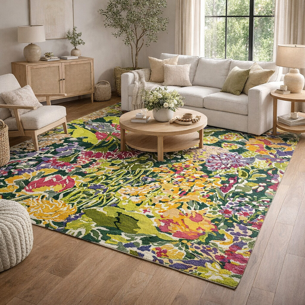 Green Flower Rug Hand Tufted 9x12 9x13 10x10 10x14 Flor Carpet Rug For Living Room Wool Carpet