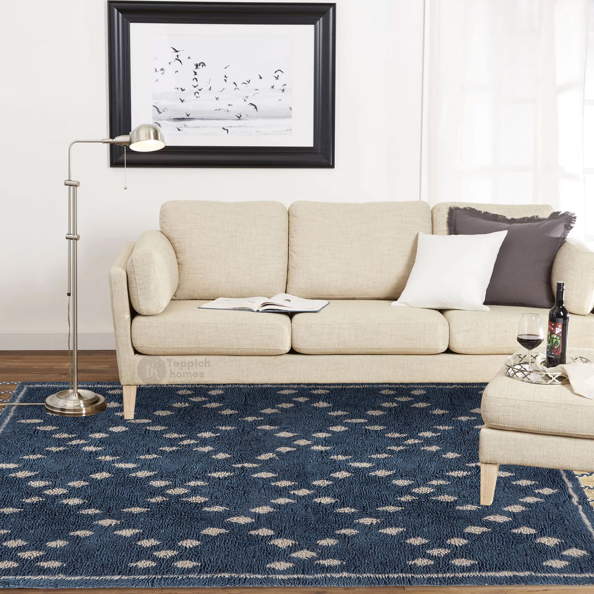 Hand Knotted, Blue Color, Rug, 7x10, 8x10, 9x12, 9x13, Wool Area Rug ...