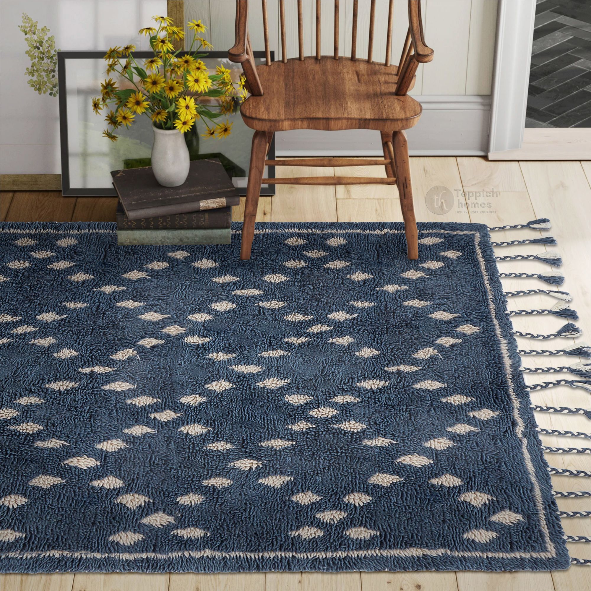 Hand Knotted, Blue Color, Rug, 7x10, 8x10, 9x12, 9x13, Wool Area Rug ...