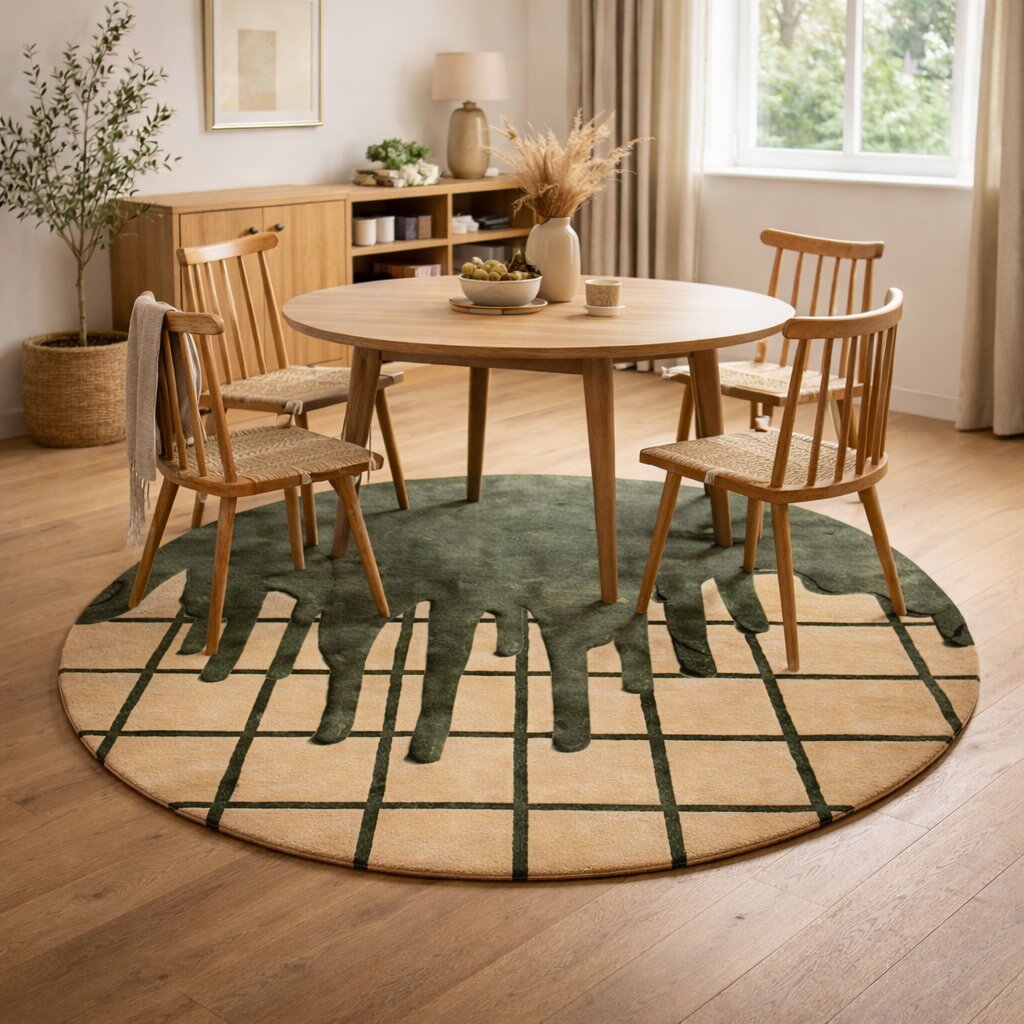 Round Rug Handmade Tufted 7x7 8x8 9x9 10x10 Hand Tufte Wool Rug Dinning Room Bedroom Green Color