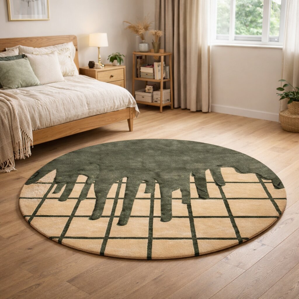 Round Rug Handmade Tufted 7x7 8x8 9x9 10x10 Hand Tufte Wool Rug Dinning Room Bedroom Green Color