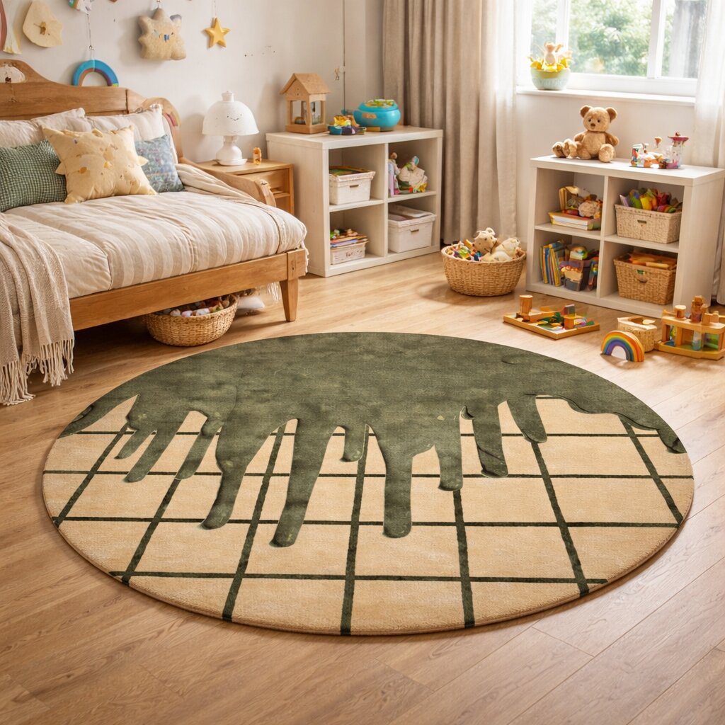 Round Rug Handmade Tufted 7x7 8x8 9x9 10x10 Hand Tufte Wool Rug Dinning Room Bedroom Green Color