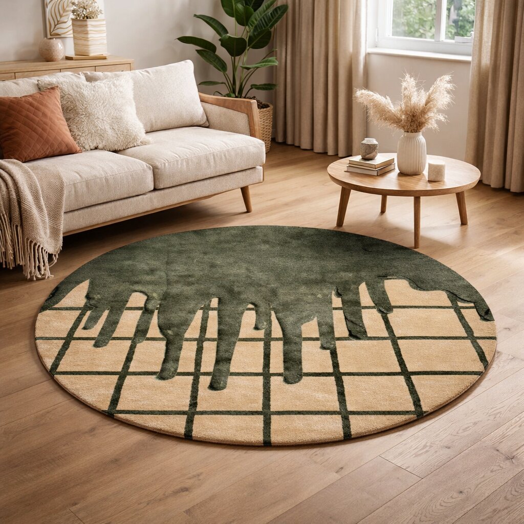 Round Rug Handmade Tufted 7x7 8x8 9x9 10x10 Hand Tufte Wool Rug Dinning Room Bedroom Green Color
