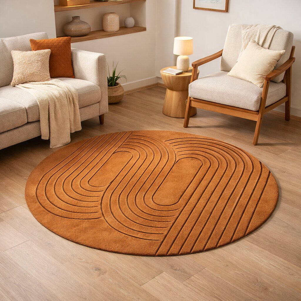 Hand Tufted Round Wool Area Rug Brown Dining Room Living Room Bedroom Hallway 5x5 6x6 7x7 9x9 11x11