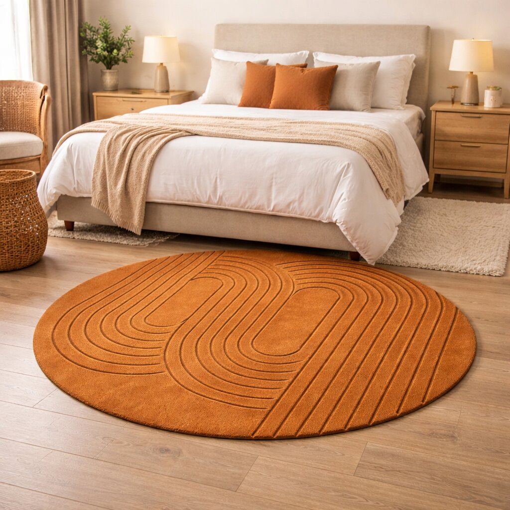 Hand Tufted Round Wool Area Rug Brown Dining Room Living Room Bedroom Hallway 5x5 6x6 7x7 9x9 11x11