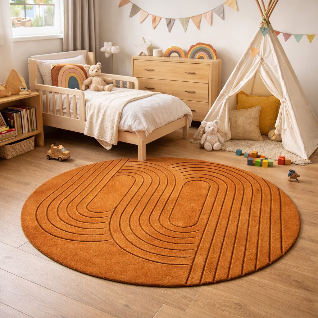 Hand Tufted Round Wool Area Rug Brown Dining Room Living Room Bedroom Hallway 5x5 6x6 7x7 9x9 11x11