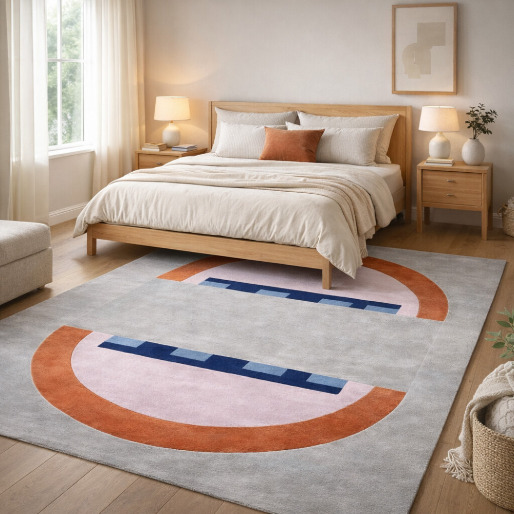 Image of Hand Tufted Wool Area Rug, 5x7, 5x8, 6x8 &amp; 6x9 Sizes, Grey Design for Hallway, Living Room, Dining Room Décor