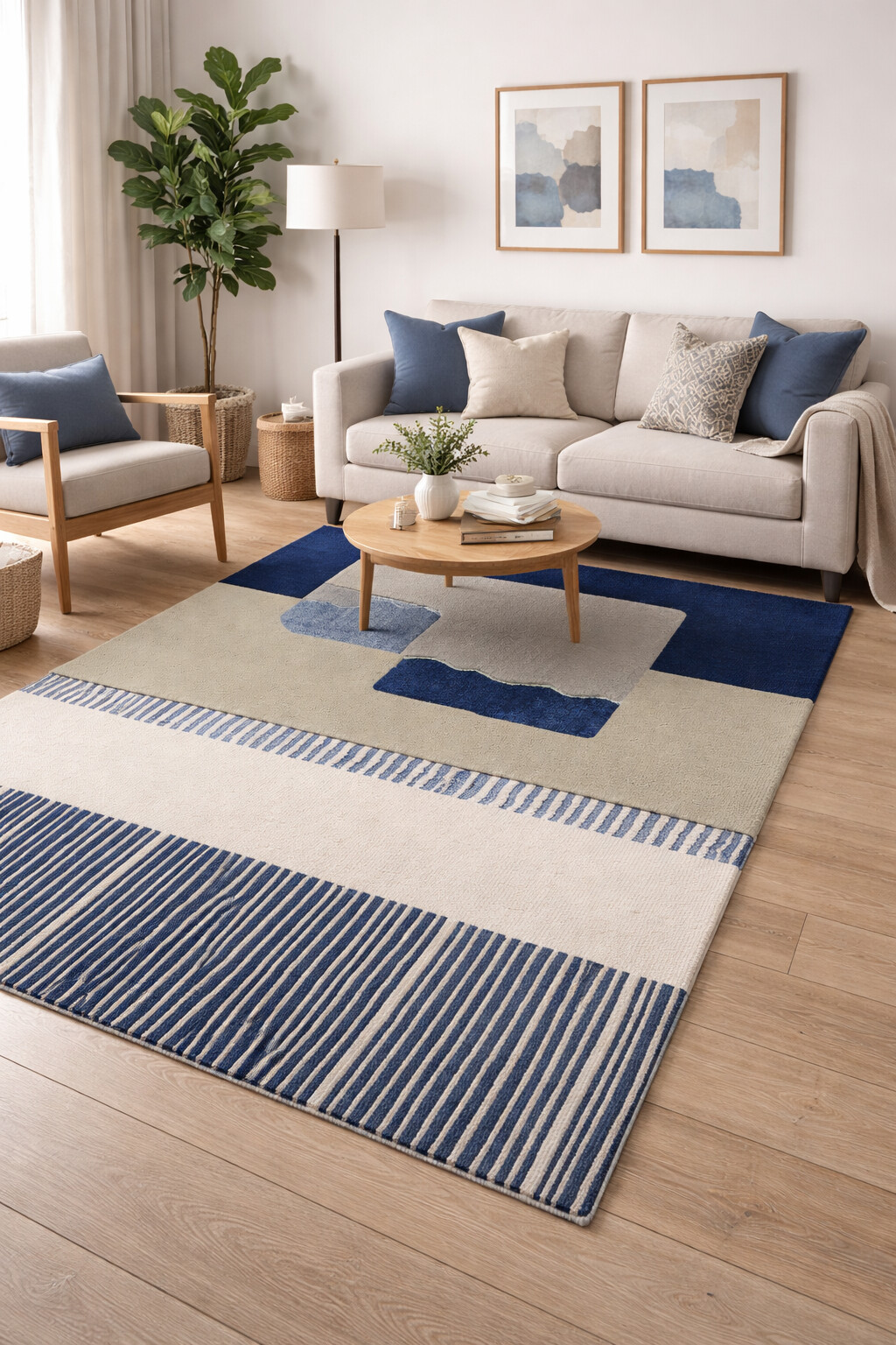 Wool Tufted Area Rug Modern Geometric Design for Kids Dining and Living Rooms 8x13 9x12 11x11 12x15 Rectangular Shape