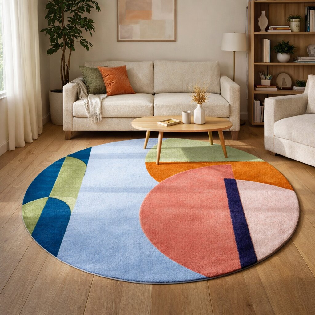 Tufted carpet  Wool area rugs  11x11 12x12 13x13  Round shape  Handmade  Geometric design