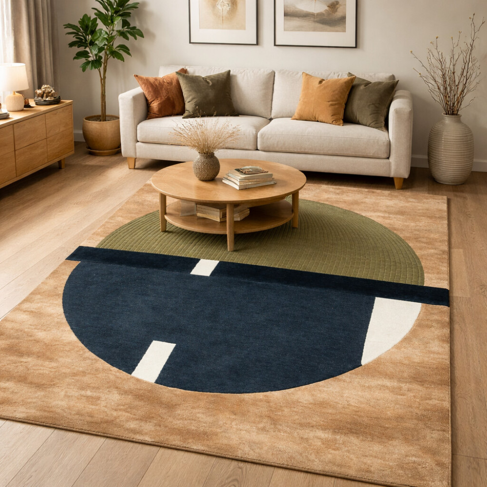 Image of Elegant Beige Tufted Area Rugs in Geometric Design – Available in Sizes 6x9, 9x13, 10x10, 12x18 – Perfect for Bedroom and Living Room – Rectangle Shape