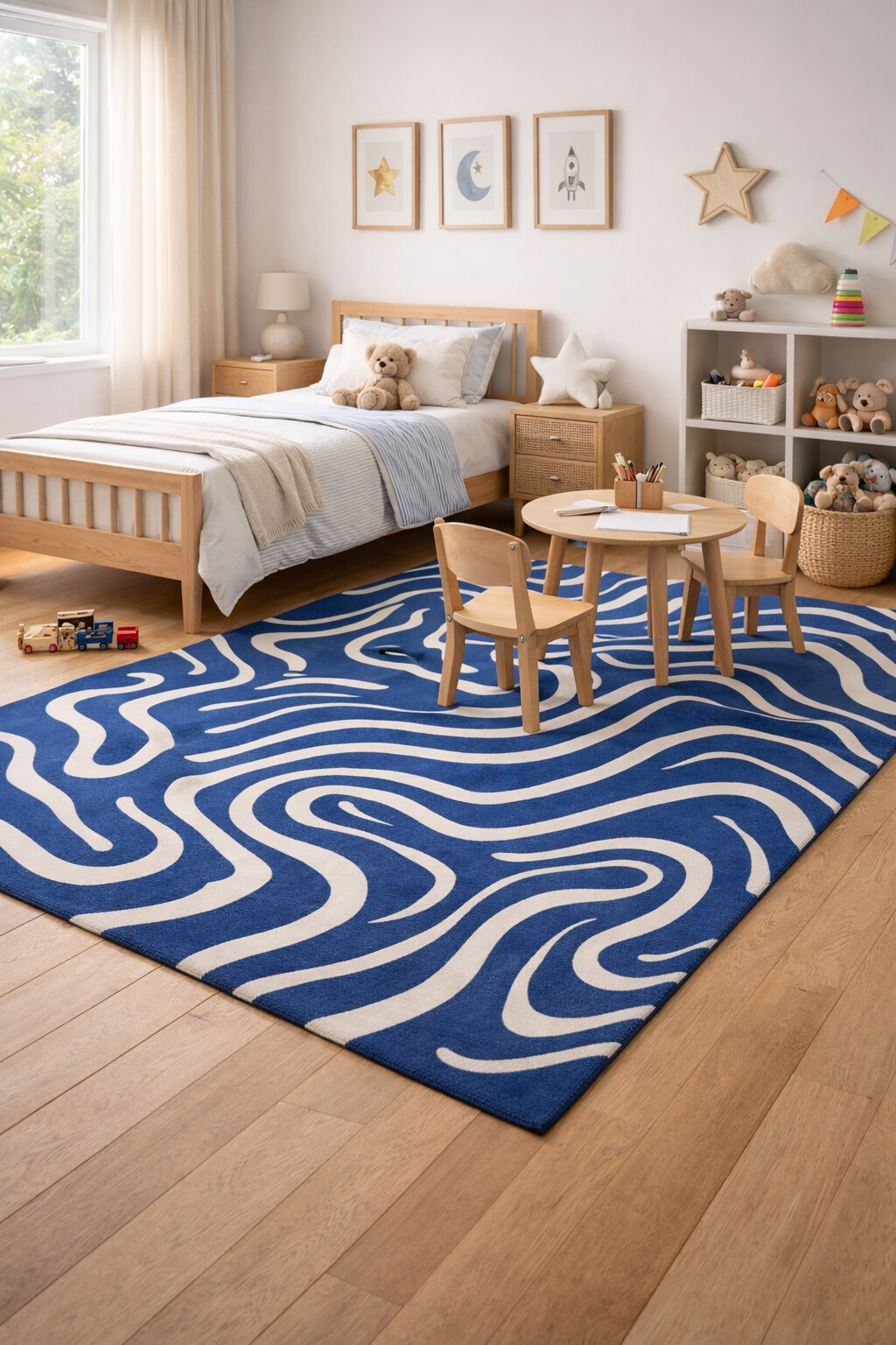 Tufted Area Rug in Abstract Design Blue Color Rectangle Shape 5x8 6x9 8x13 10x13 Sizes for Hallway Bedroom and Living Room