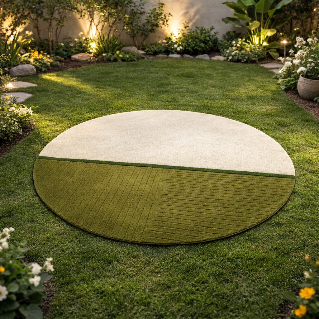 Bedroom rugs 5x5  Geometric carpet  Round area rug  6x6 7x7 8x8 9x9  Tufted carpets  Cream and Green color