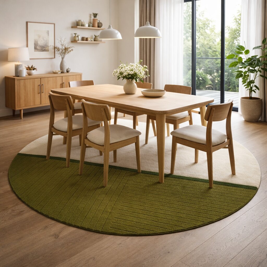 Bedroom rugs 5x5  Geometric carpet  Round area rug  6x6 7x7 8x8 9x9  Tufted carpets  Cream and Green color