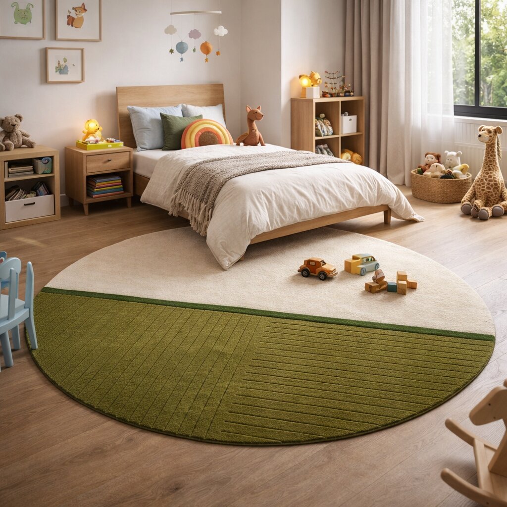 Bedroom rugs 5x5  Geometric carpet  Round area rug  6x6 7x7 8x8 9x9  Tufted carpets  Cream and Green color