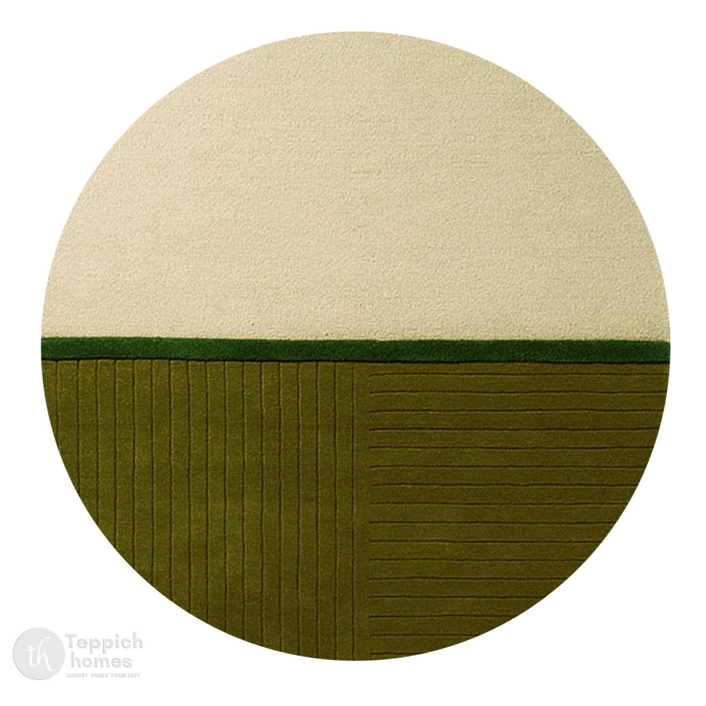 Image of Bedroom rugs 5x5 | Geometric carpet | Round area rug | 6x6, 7x7, 8x8, 9x9 | Tufted carpets | Cream and Green color