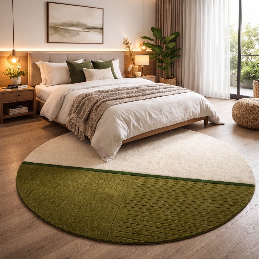 Bedroom rugs 5x5  Geometric carpet  Round area rug  6x6 7x7 8x8 9x9  Tufted carpets  Cream and Green color