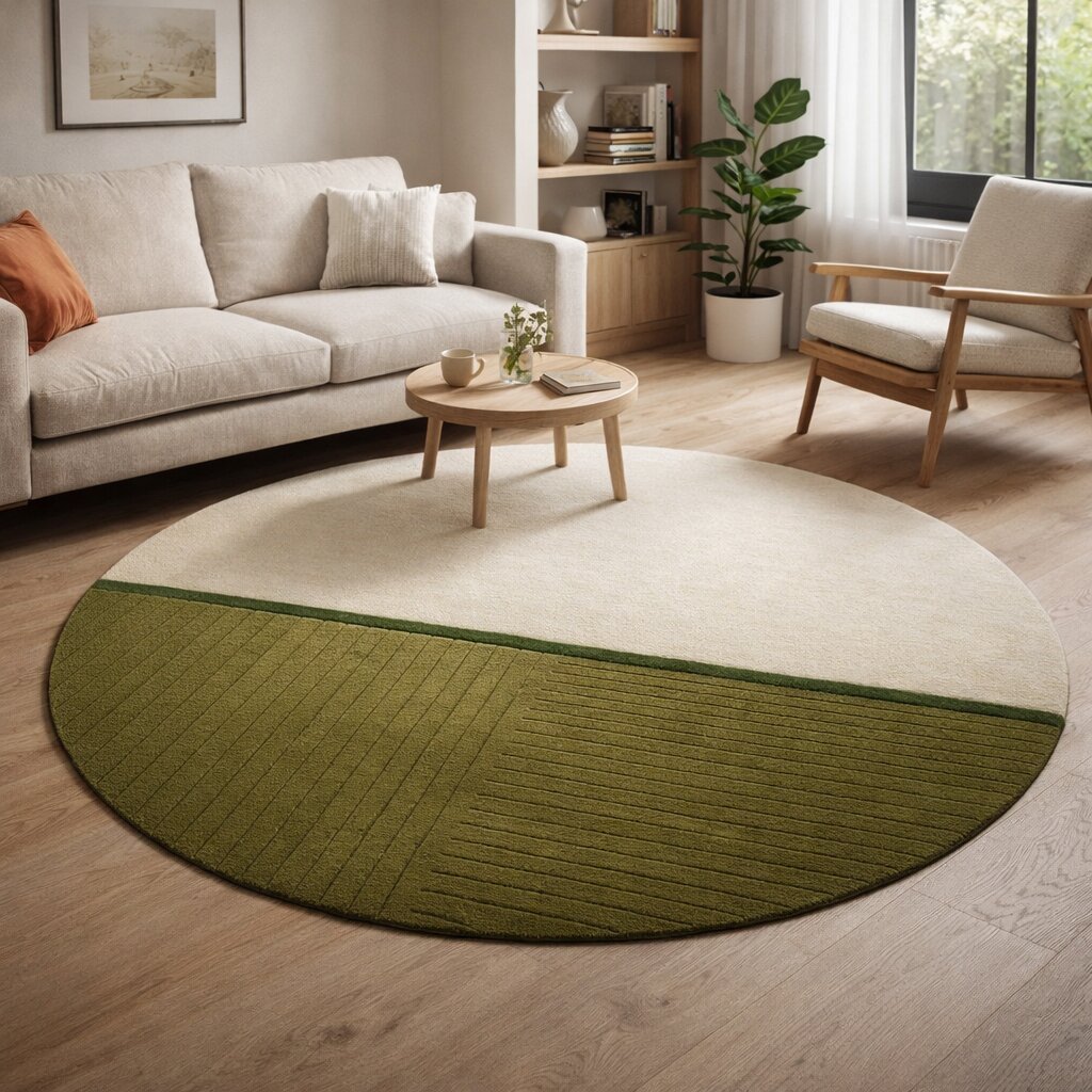 Bedroom rugs 5x5  Geometric carpet  Round area rug  6x6 7x7 8x8 9x9  Tufted carpets  Cream and Green color