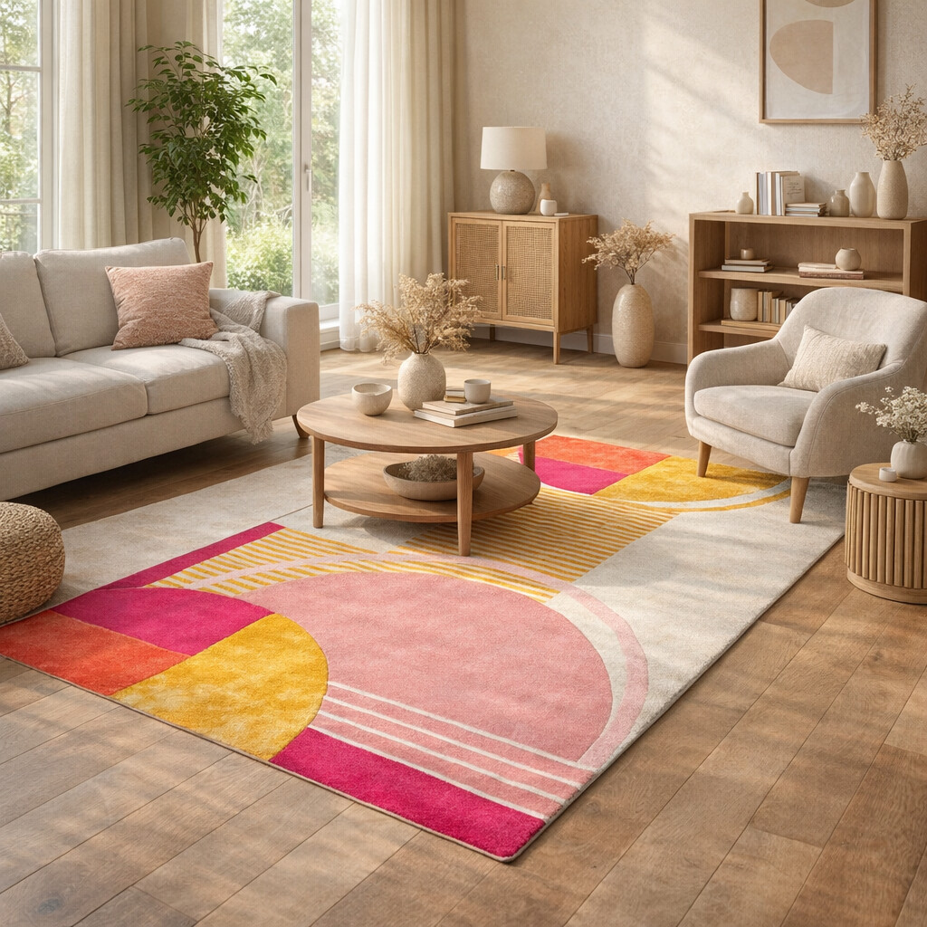 Hand-Tufted Retro Mid Century Rug for Bedroom and Living Space
