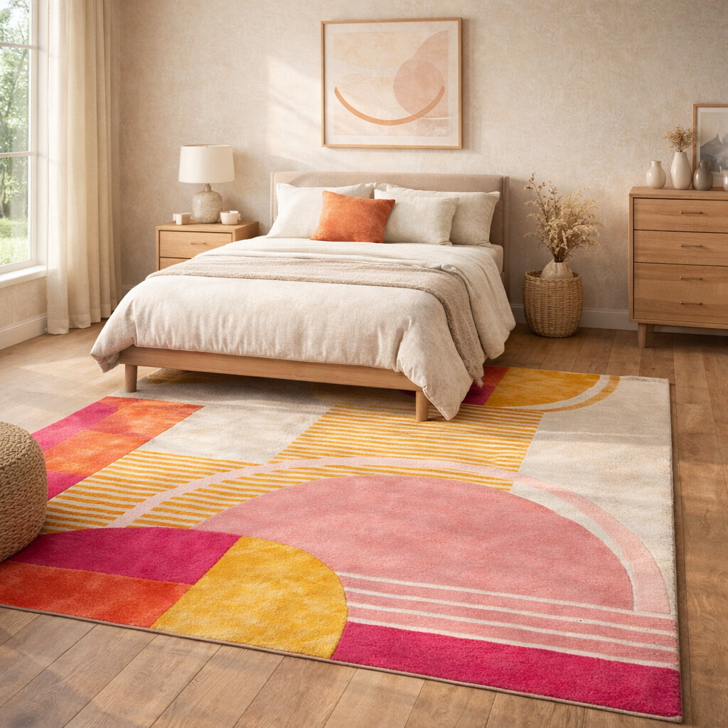 Hand-Tufted Retro Mid Century Rug for Bedroom and Living Space