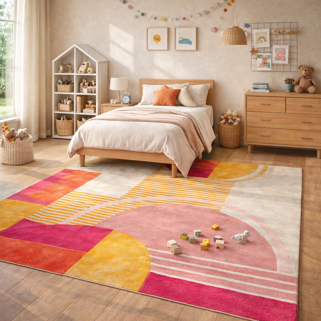 Hand-Tufted Retro Mid Century Rug for Bedroom and Living Space