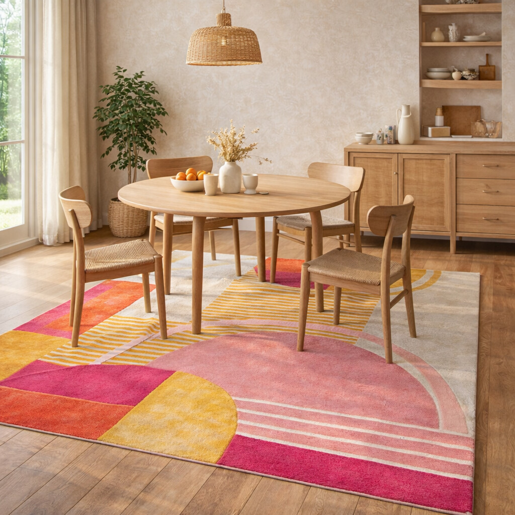 Hand-Tufted Retro Mid Century Rug for Bedroom and Living Space