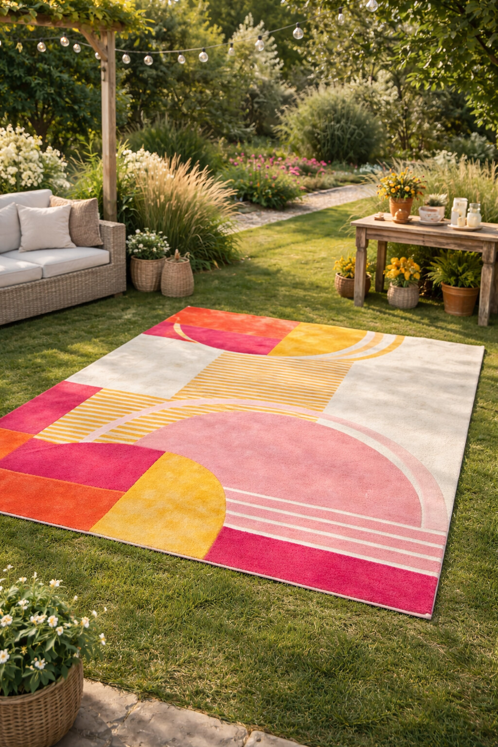 Hand-Tufted Retro Mid Century Rug for Bedroom and Living Space