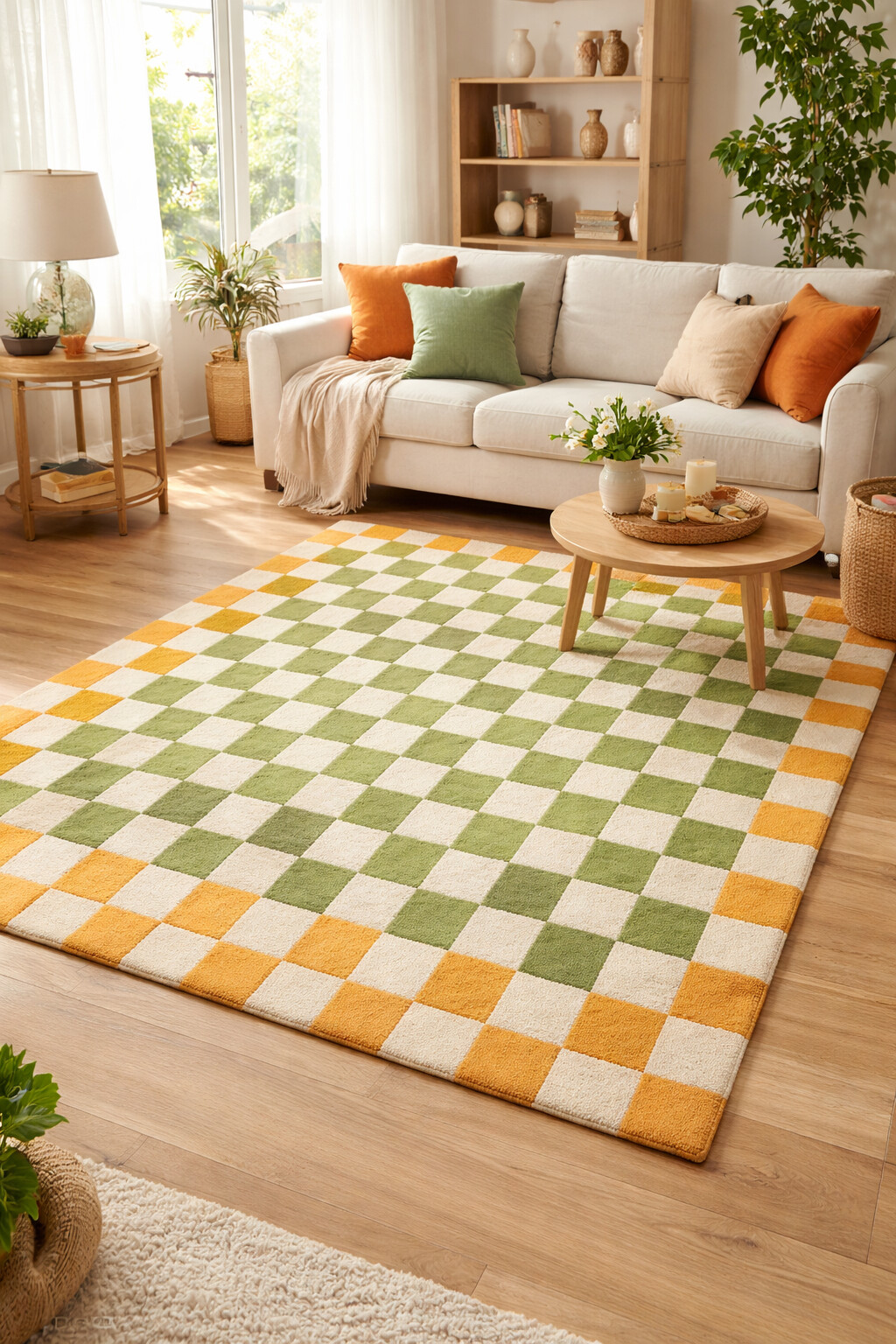 Hand Tufted Wool Area Rugs Vibrant Orange  Green Living Room Dining Room Bedroom and Hallway 8x11 9x12 and 9x13 Sizes