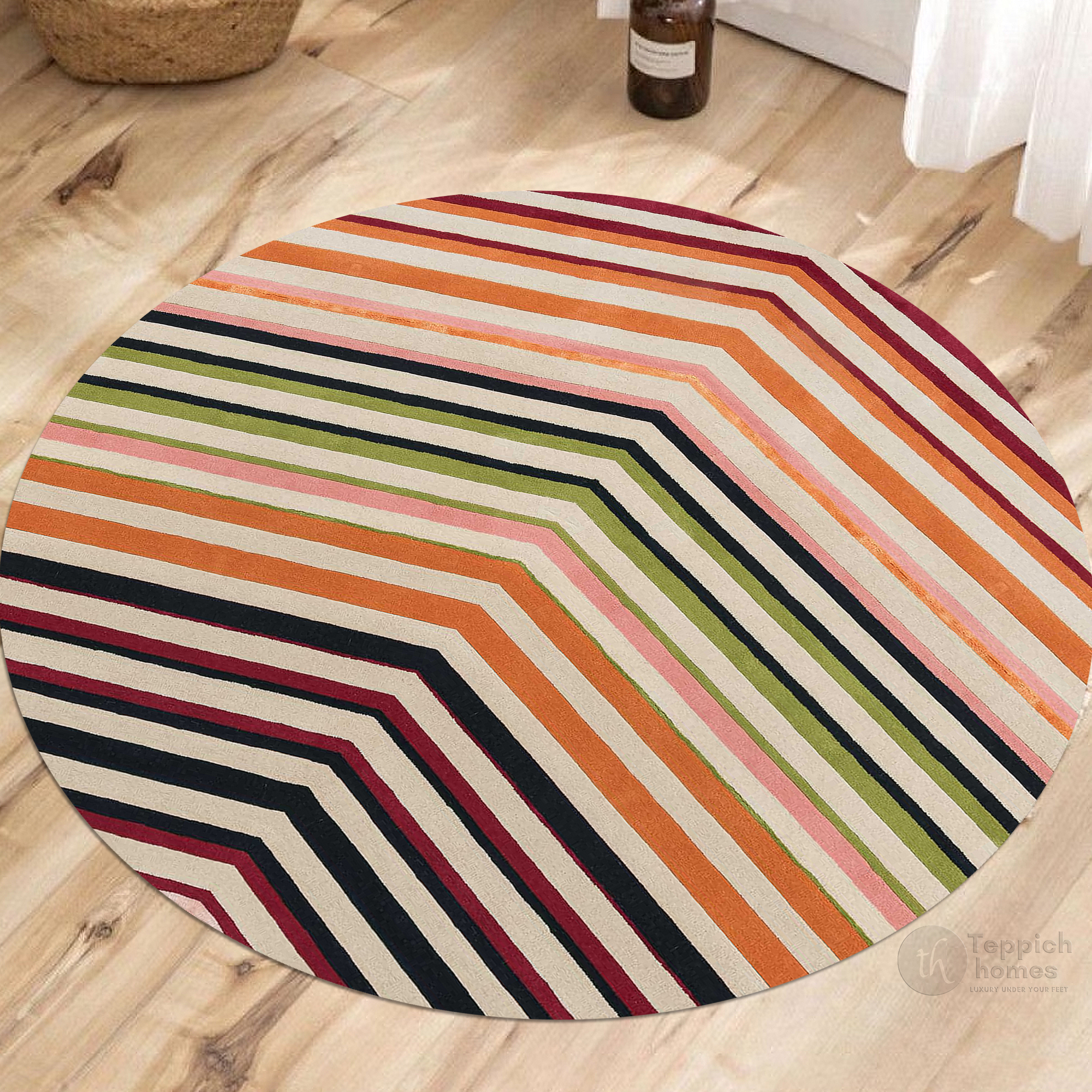 Round Rug Geometric Pattern Round Multicolor Rug Hand Tufted, Geometric Pattern