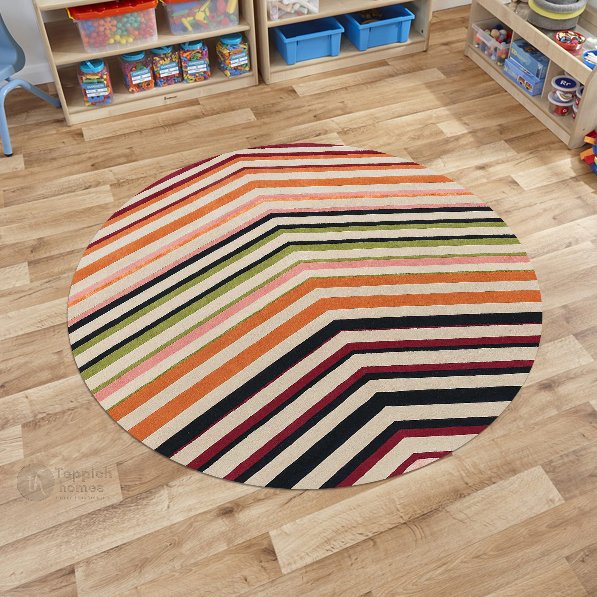 Round Rug Geometric Pattern Round Multicolor Rug Hand Tufted, Geometric Pattern