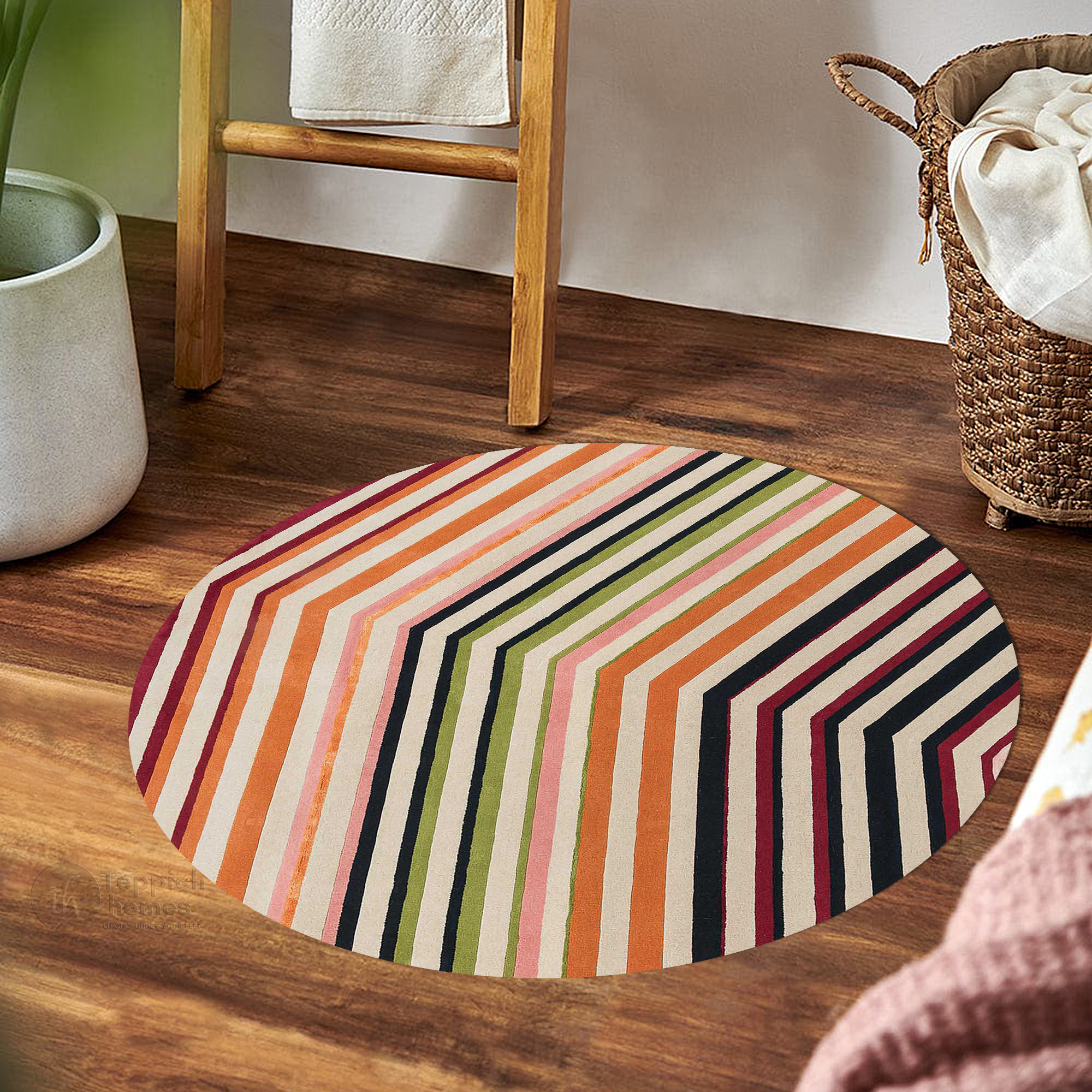 Round Rug Geometric Pattern Round Multicolor Rug Hand Tufted, Geometric Pattern