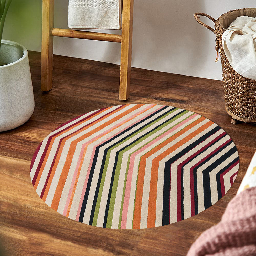 Round Rug With Patterns Round Multicolor Rug Hand Tufted, Geometric Pattern