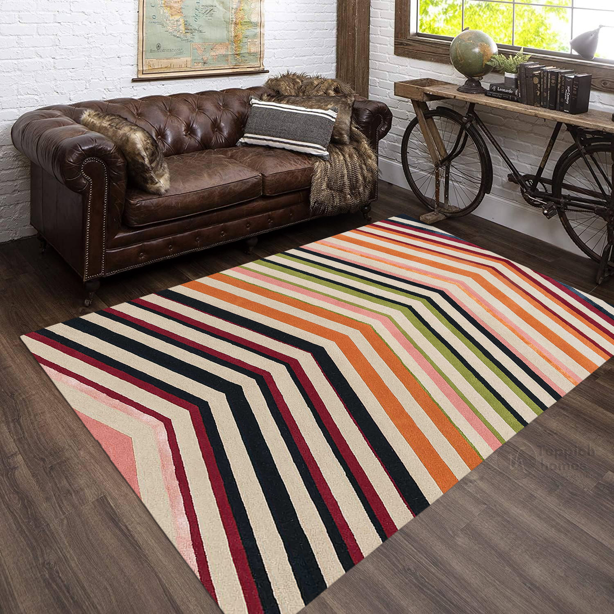 Multicolor Chevron Area Rug Handmade Wool Carpet Modern Geometric Design Living Room and Bedroom Decor
