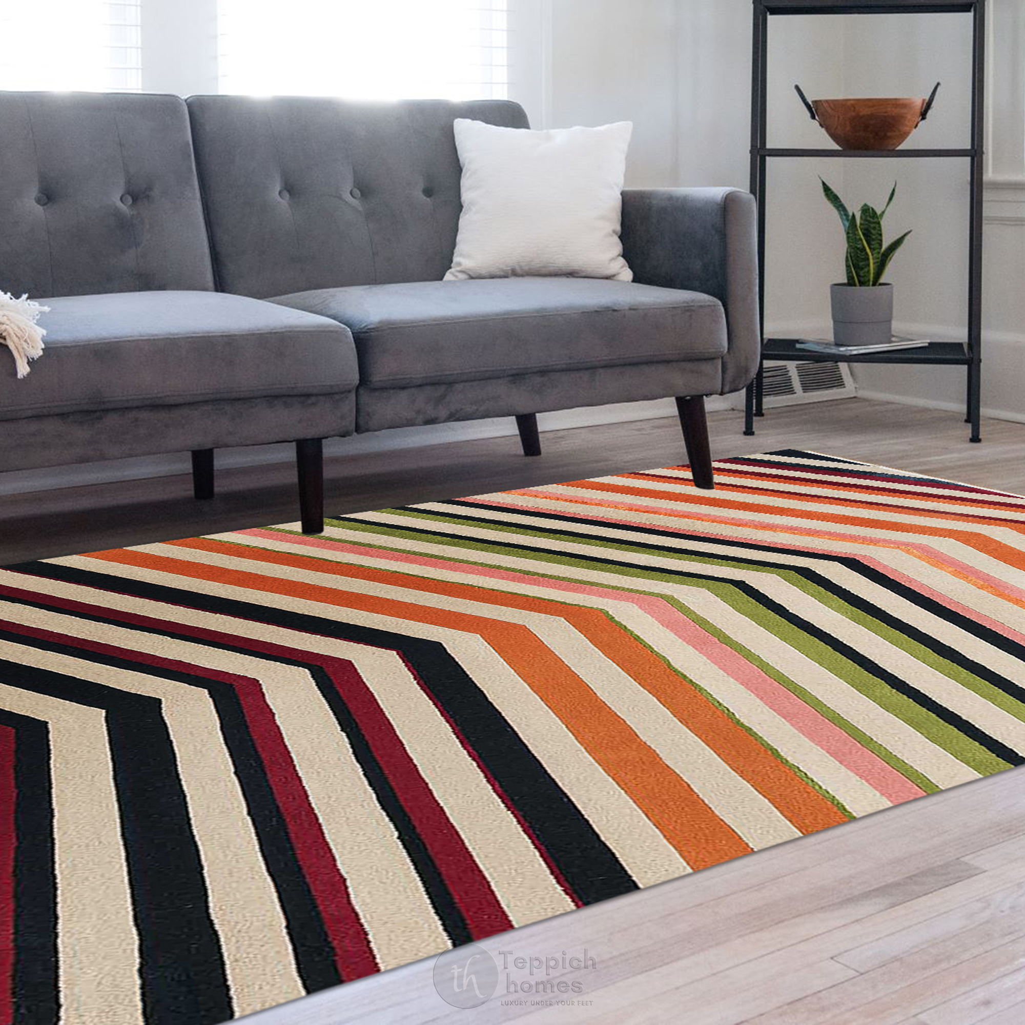 Multicolor Chevron Area Rug Handmade Wool Carpet Modern Geometric Design Living Room and Bedroom Decor