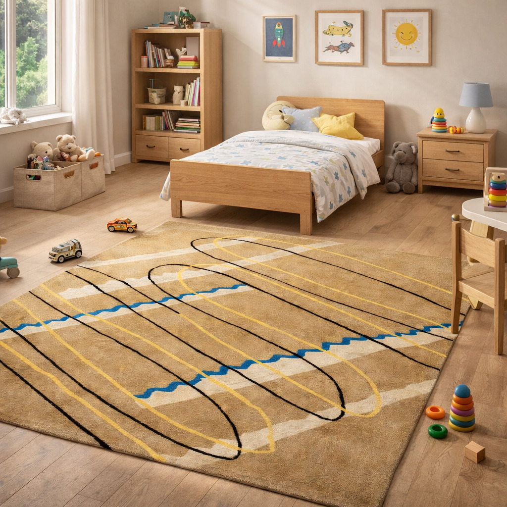 Beige Geometric Design Wool Area Rugs - Tufted Rectangle Carpets for Living Room and Bedroom - Available in Sizes 6x10 8x11 9x10 and 11x12