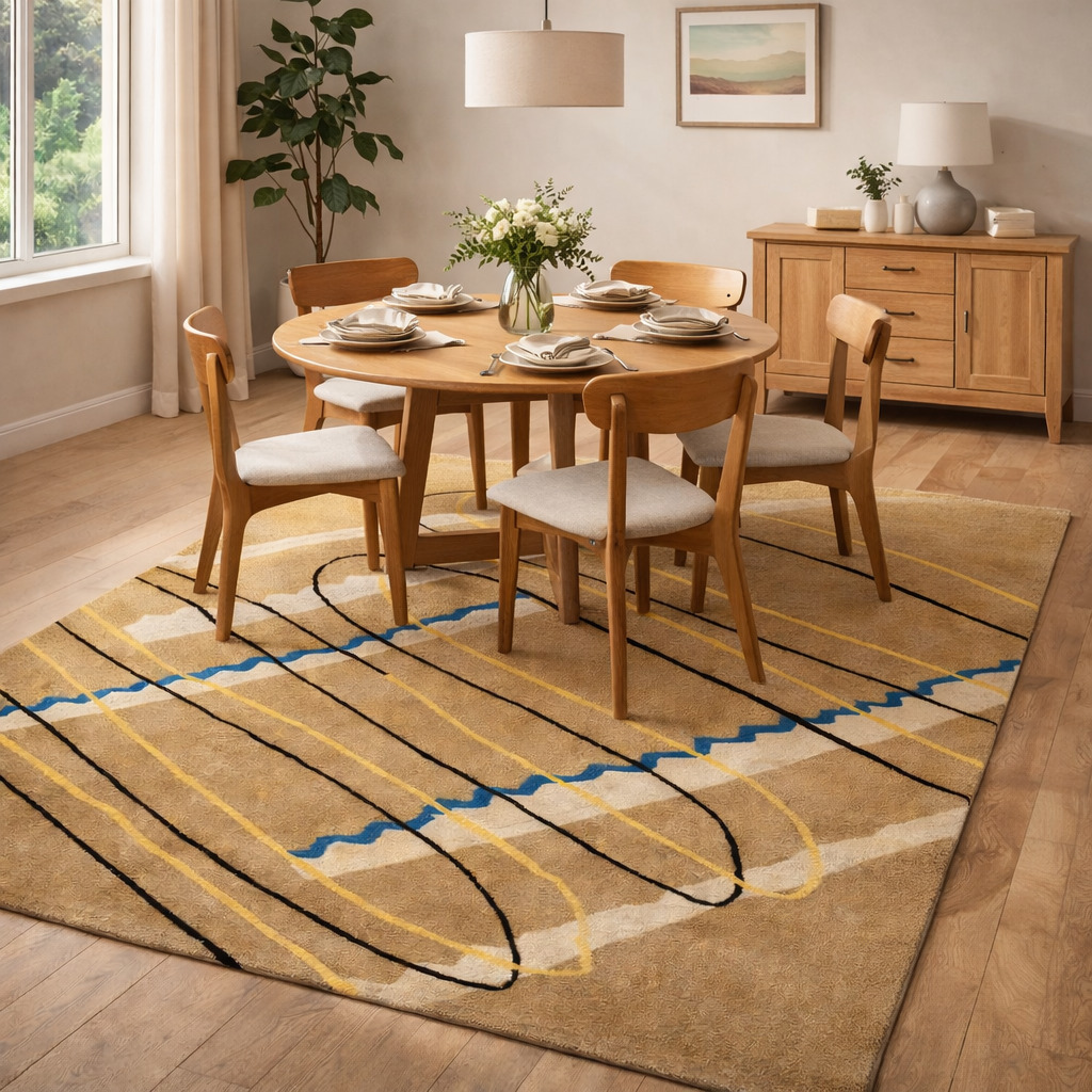 Beige Geometric Design Wool Area Rugs - Tufted Rectangle Carpets for Living Room and Bedroom - Available in Sizes 6x10 8x11 9x10 and 11x12