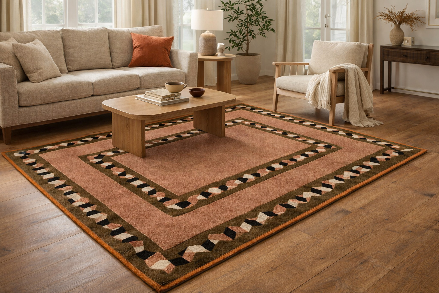 Rust Color Tufted Area Rugs Geometric Design for Kids Living Room 5x8 7x10 8x13 10x14 Rectangle Shapes Wool Carpets