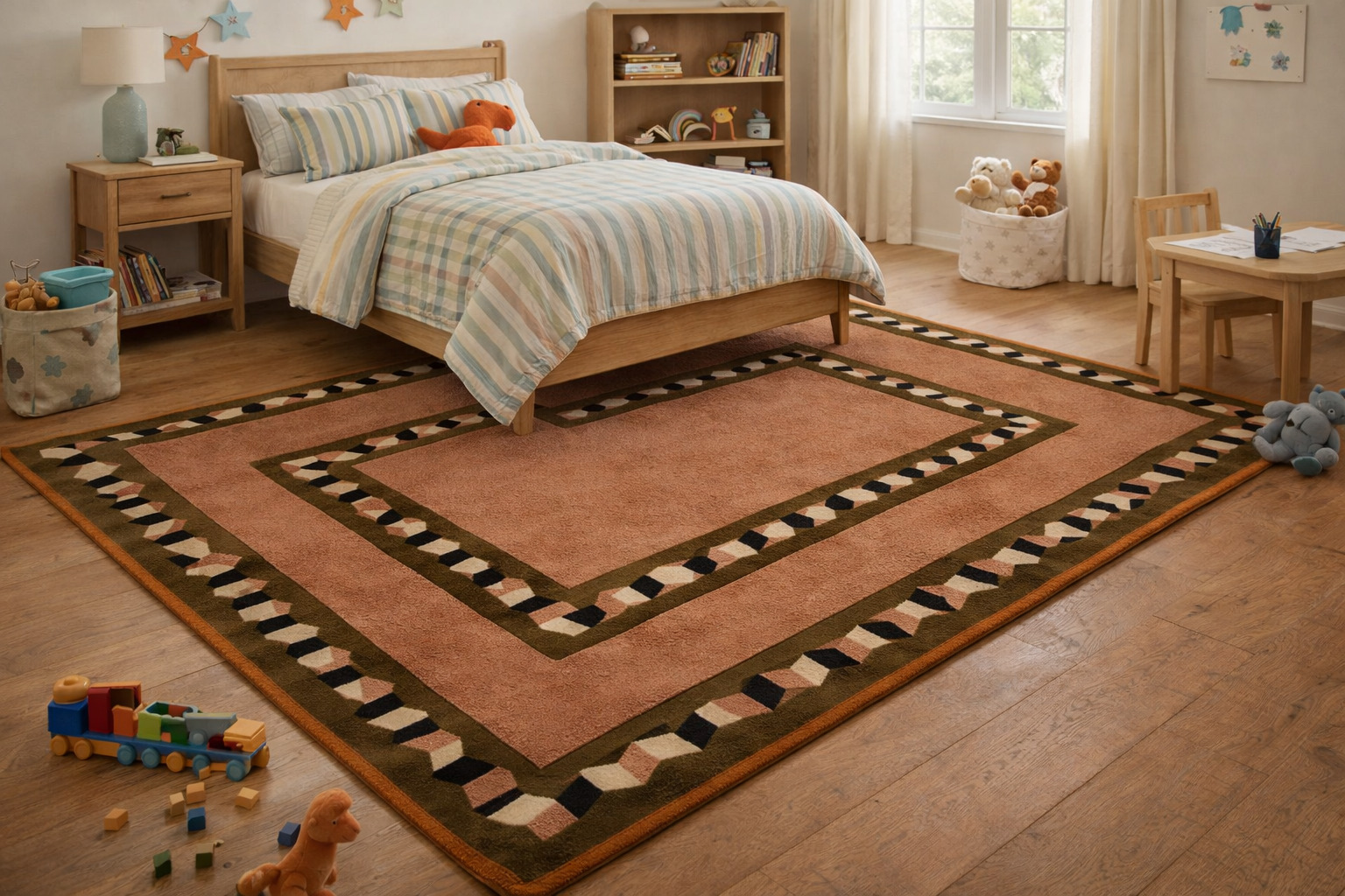 Rust Color Tufted Area Rugs Geometric Design for Kids Living Room 5x8 7x10 8x13 10x14 Rectangle Shapes Wool Carpets