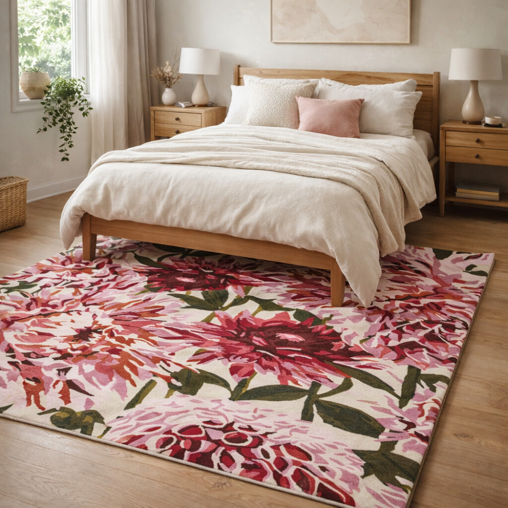 Image of Hand Tufted Rug for Bedroom | 100% Premium Woolen Floral Print Area Carpet Living Space
